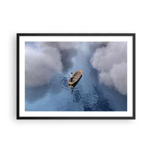 Affiche dans un cadre noir - Poster - Un homme dans un bateau sur une mer calme entourée de nuages - 70x50cm - Vie – voyage – inconnu - Décoration murale moderne pour le salon et la chambre ARTTOR