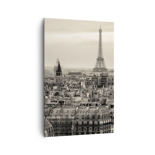 Impression sur toile - Image sur toile - Panorama de Paris avec la Tour Eiffel en tons sépia - 80x120cm - Sur les toits de Paris - Décoration murale moderne pour le salon et la chambre ARTTOR