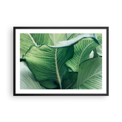 Affiche dans un cadre noir - Poster - Feuilles vertes avec des détails et une structure expressifs - 70x50cm - Une vie intensément verte - Décoration murale moderne pour le salon et la chambre ARTTOR