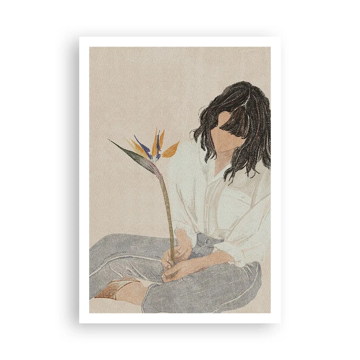 Affiche - Poster - Portrait avec une fleur exotique - 70x100 cm