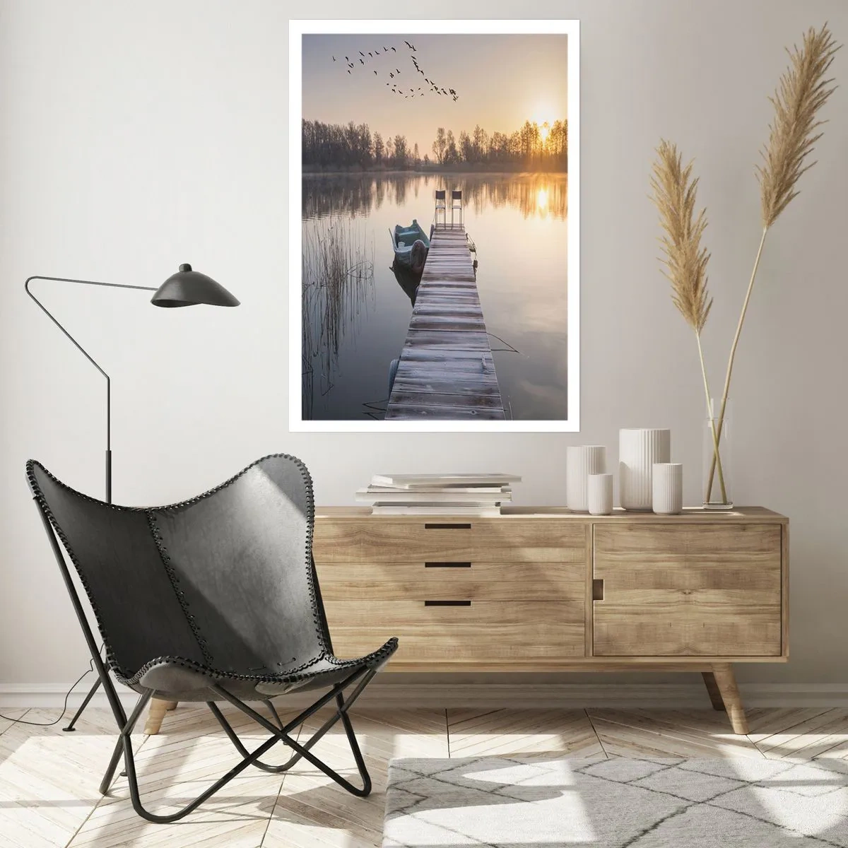 Affiche - Poster - Jetée au bord du lac au lever du soleil - 50x70cm - Je reviendrai - Décoration murale moderne pour le salon et la chambre ARTTOR