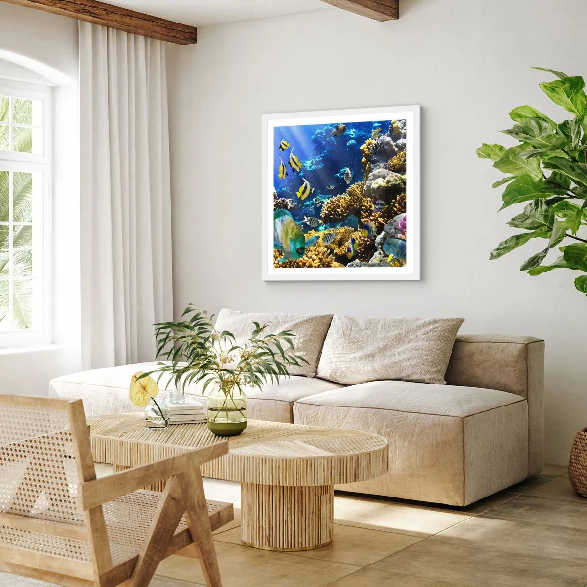 Affiche dans un cadre blanc - Poster - Beaucoup de circulation sur la route des vacances - 40x40 cm