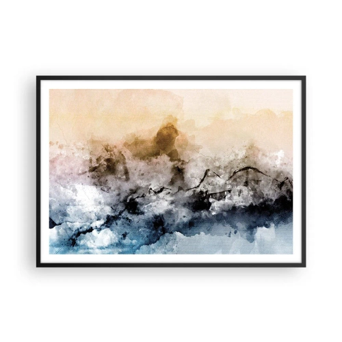 Affiche dans un cadre noir - Poster - Paysage abstrait avec brouillard et couleurs subtiles - 100x70cm - Noyé dans un nuage de brouillard - Décoration murale moderne pour le salon et la chambre ARTTOR