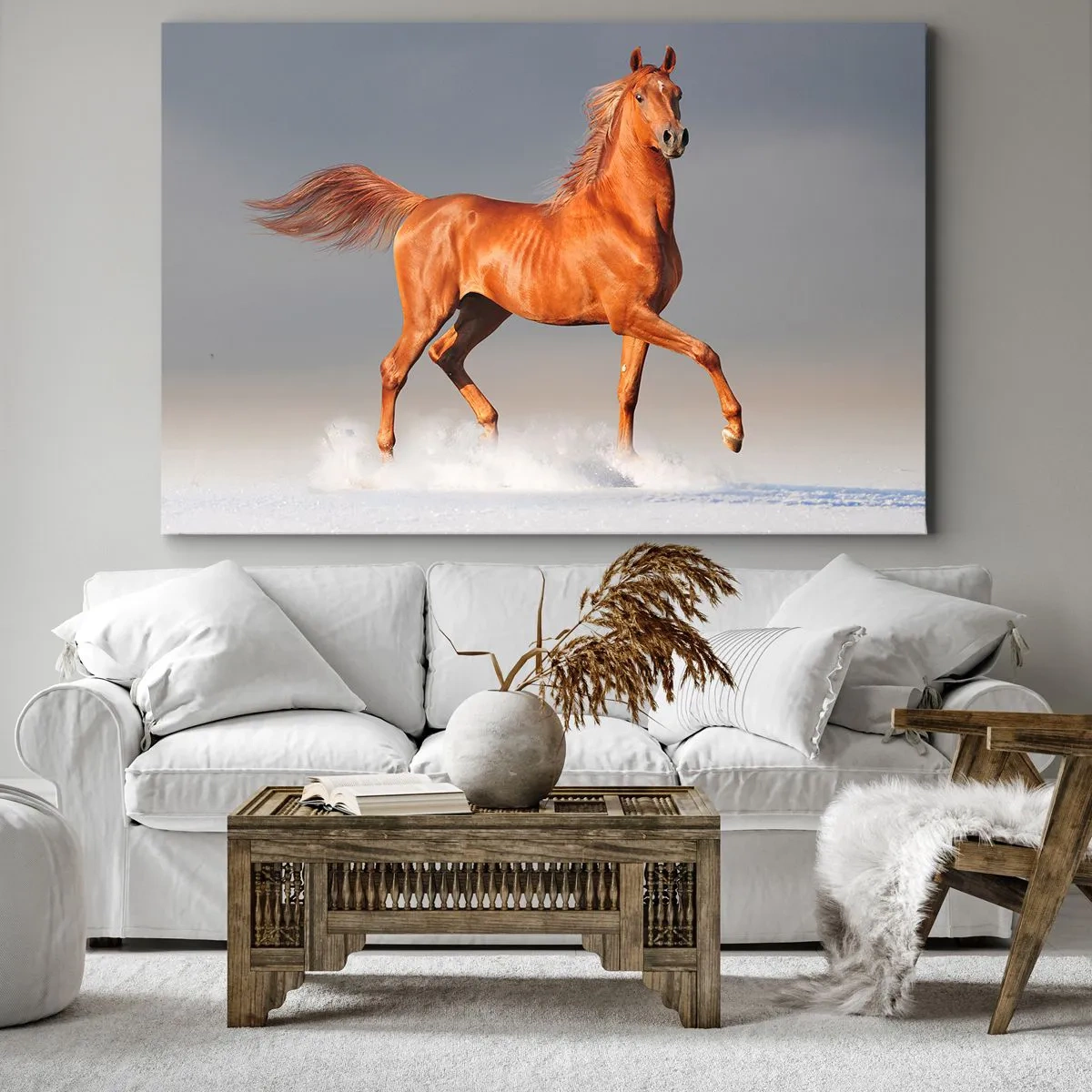 Impression sur toile - Image sur toile - Un cheval au galop contre un ciel bleu - 120x80cm - La grâce dansante - Décoration murale moderne pour le salon et la chambre ARTTOR