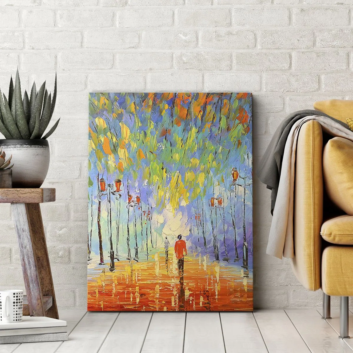 Impression sur toile - Image sur toile - Une promenade pittoresque parmi les lanternes par une nuit pluvieuse - 70x100cm - Chant nocturne de la pluie - Décoration murale moderne pour le salon et la chambre ARTTOR