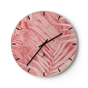 Horloge murale - Pendule murale - Feuilles de plantes tropicales dans les tons de rose et de beige - 30x30cm - Concept de rose - Décoration murale moderne pour le salon, la cuisine et la chambre ARTTOR