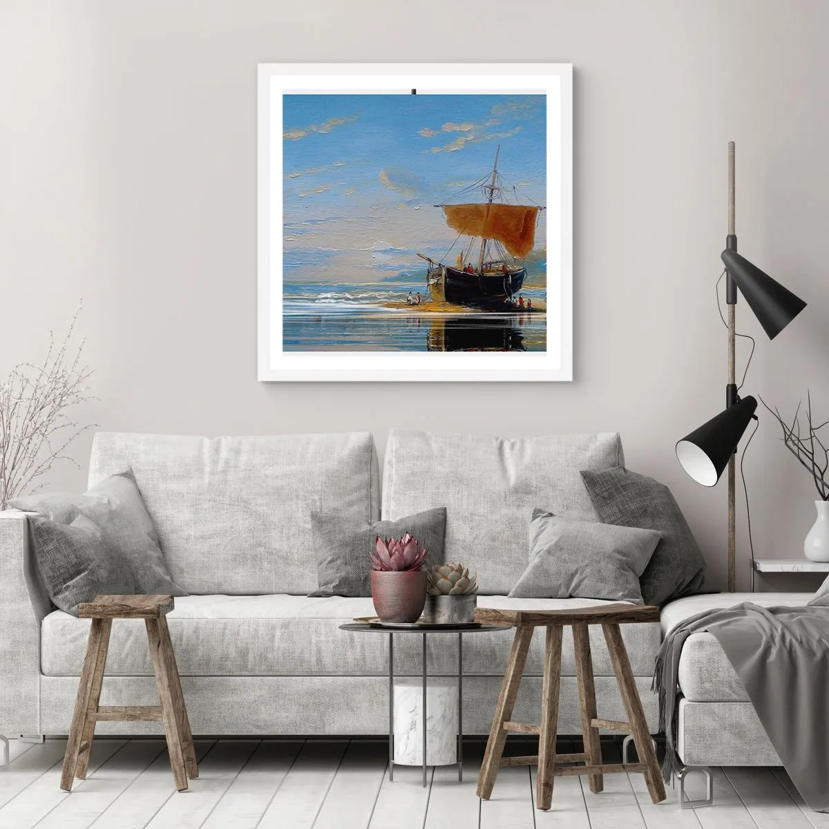 Affiche dans un cadre blanc - Poster - Eau, terre, air - 60x60 cm