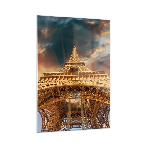 Impression sur verre - Image sur verre - La Tour Eiffel prise à vol d'oiseau - 50x70cm - Comment l'humanité a atteint le ciel - Décoration murale moderne pour le salon et la chambre ARTTOR