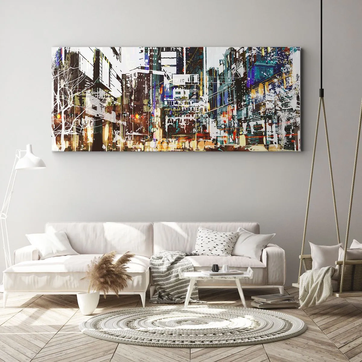 Impression sur toile - Image sur toile - Une ville chatoyante - 90x30 cm