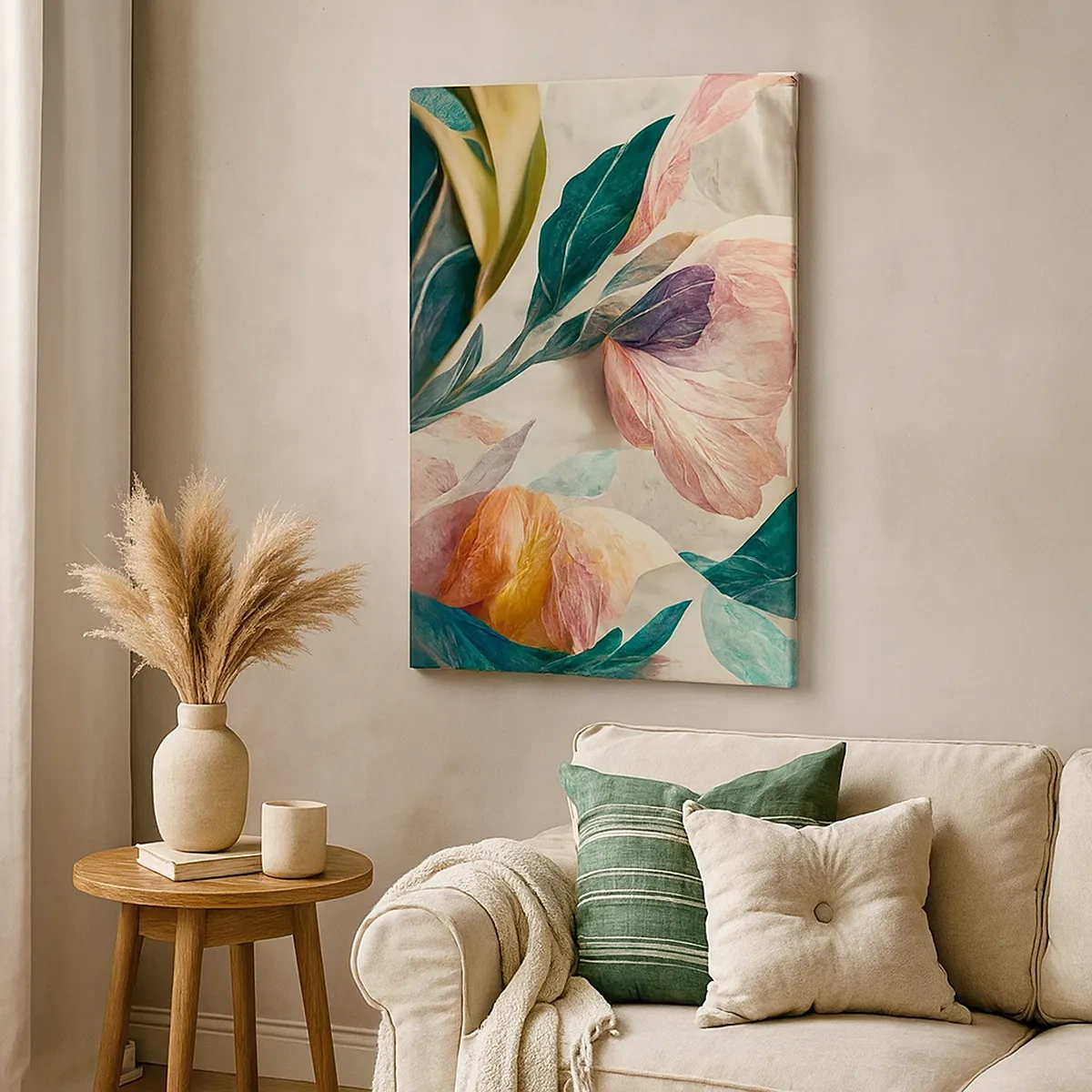 Impression sur toile - Image sur toile - Fleurs colorées de style tropical sur fond clair - 50x70cm - Fleurs des îles du sud - Décoration murale moderne pour le salon et la chambre ARTTOR