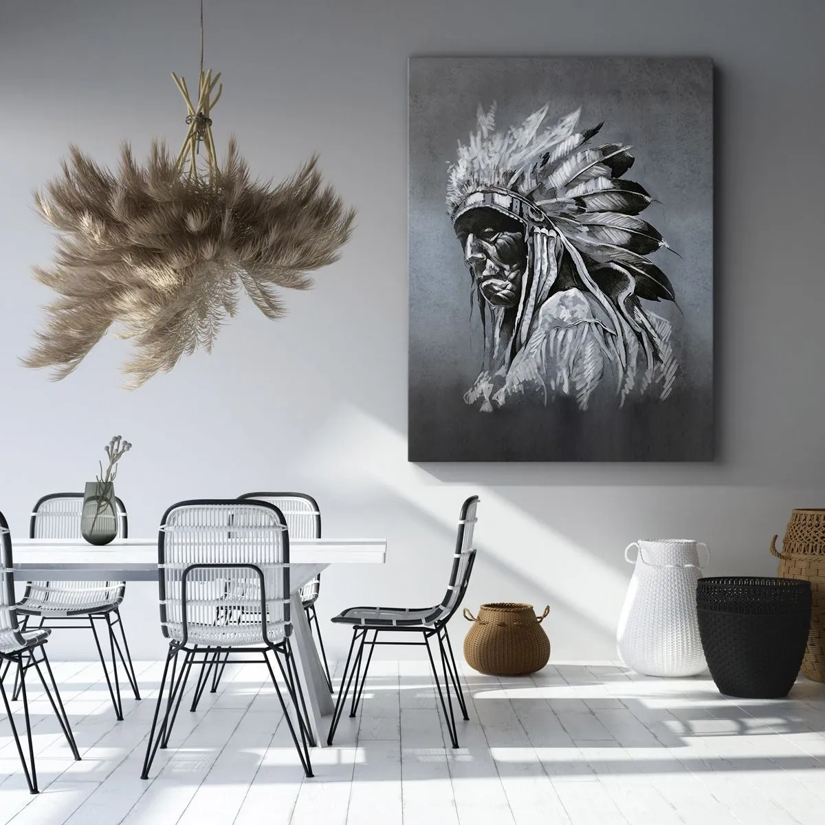 Impression sur toile - Image sur toile - Portrait d'un chef indien portant une coiffe traditionnelle - 50x70cm - Retour aux sources - Décoration murale moderne pour le salon et la chambre ARTTOR
