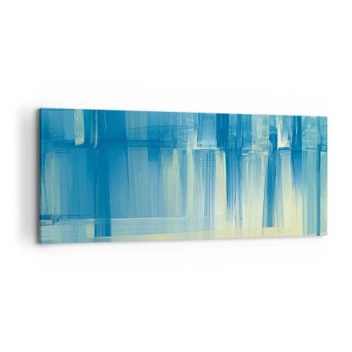 Impression sur toile - Image sur toile - Une peinture abstraite dans des tons turquoise et bleu avec des coups de pinceau géométriques. - 120x50cm - Composition en turquoise - Décoration murale moderne pour le salon et la chambre ARTTOR