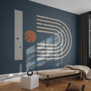 Papier Peint Photo Standard Eco - Motif géométrique rétro sur fond bleu foncé - 100x70cm - Géométrie sur la grenade - Décoration murale moderne pour le salon et la chambre ARTTOR