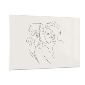 Impression sur verre - Image sur verre - Un baiser sensuel d'un couple dans la ligne de contour - 120x80cm - Enlacé de sentiment - Décoration murale moderne pour le salon et la chambre ARTTOR