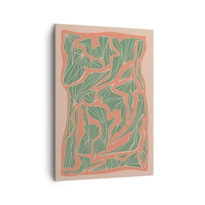 Impression sur toile - Image sur toile - Un motif végétal dans les tons de vert et d'orange - 50x70cm - La lutte entre le corail et la verdure - Décoration murale moderne pour le salon et la chambre ARTTOR