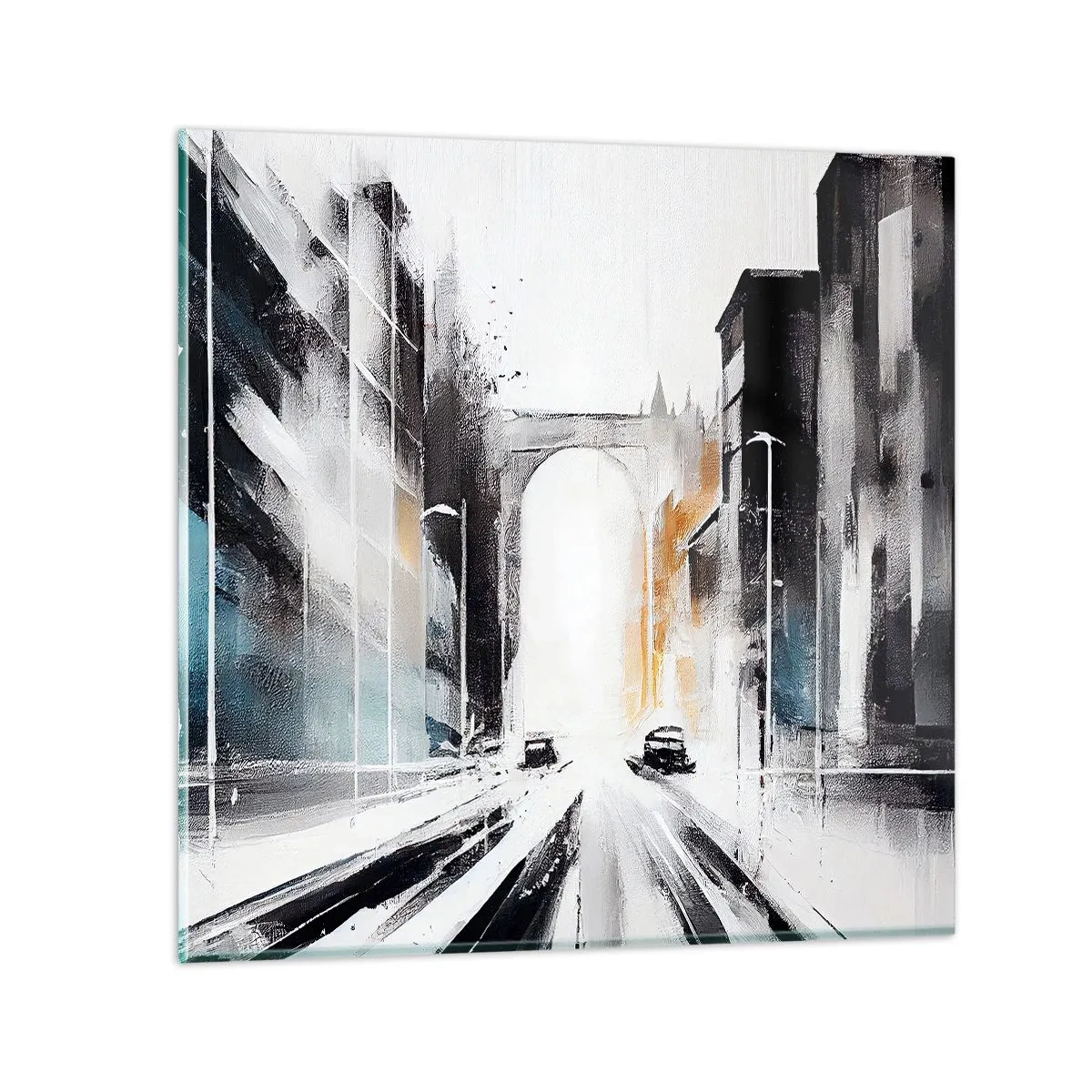 Impression sur verre - Image sur verre - Étude de ville : architecture et mouvement - 50x50 cm