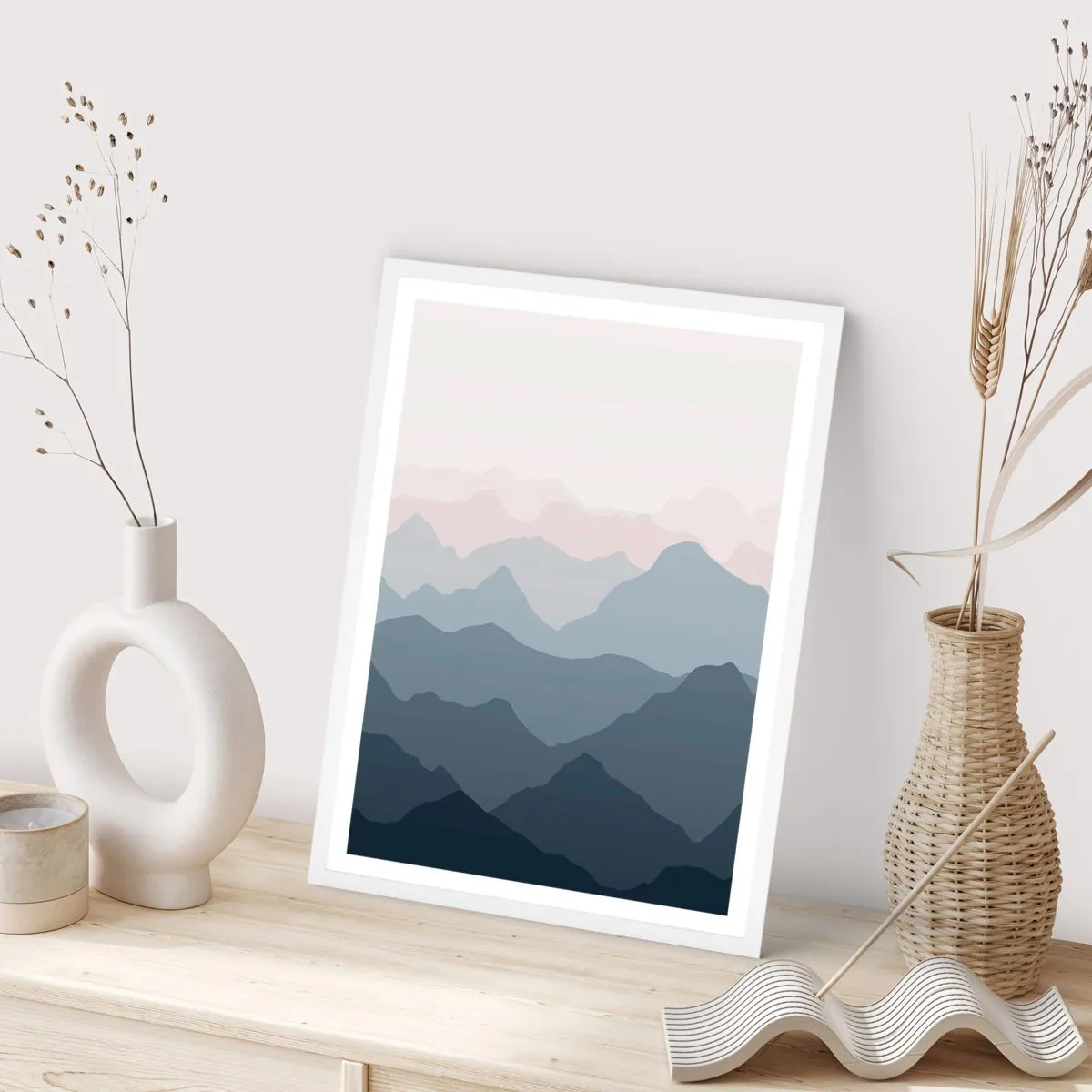 Affiche dans un cadre blanc - Poster - Vagues de montagnes - 61x91 cm