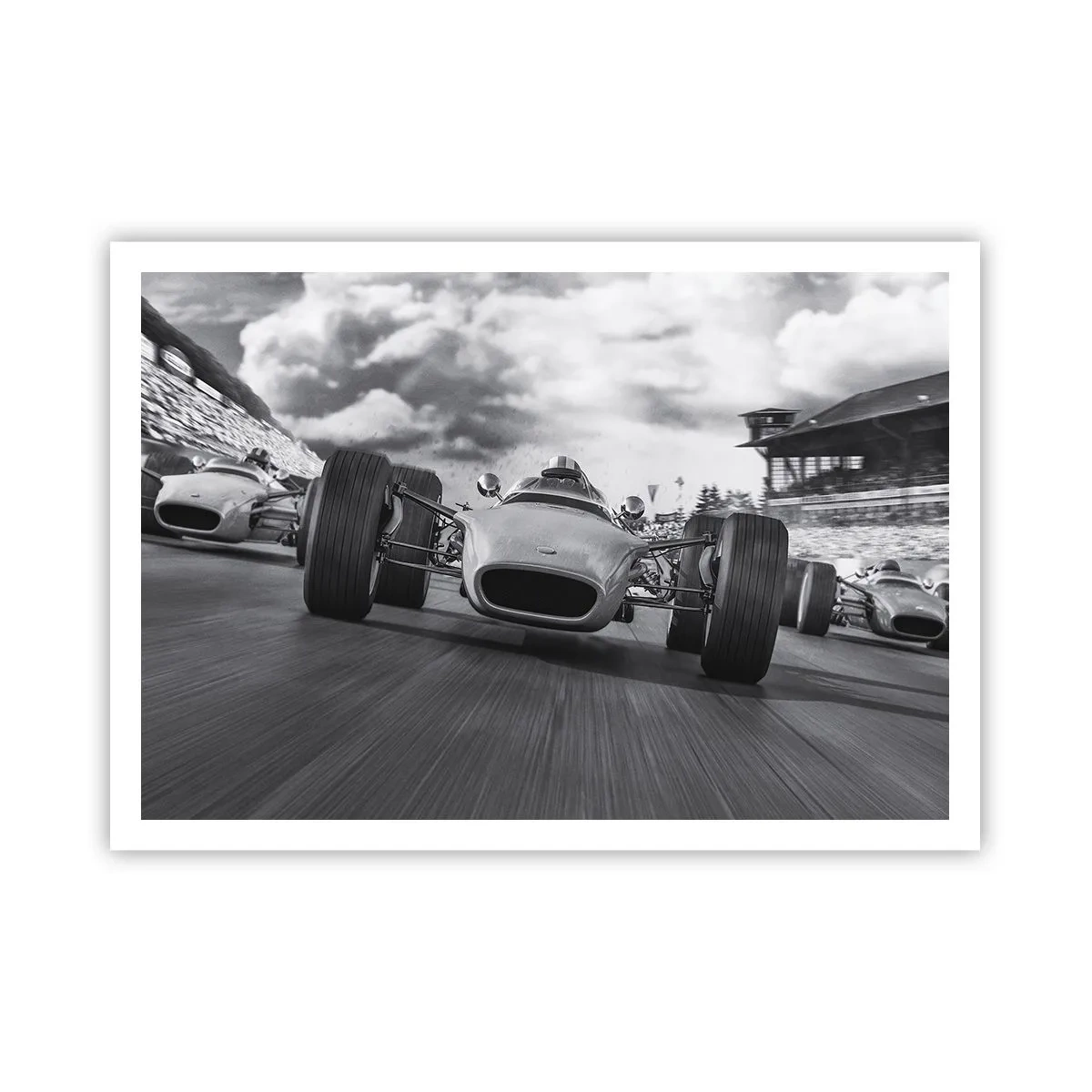 Affiche - Poster - Course de voitures classiques en mouvement - 100x70cm - Puissance! - Décoration murale moderne pour le salon et la chambre ARTTOR