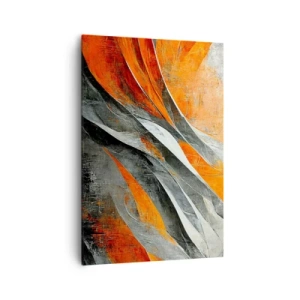Impression sur toile - Image sur toile - Lignes abstraites dans les tons orange et gris - 70x100cm - Chaleur et froid - Décoration murale moderne pour le salon et la chambre ARTTOR