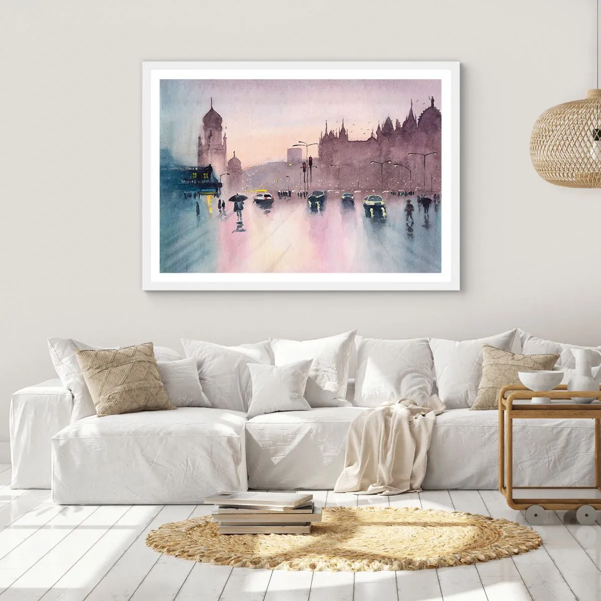 Affiche dans un cadre blanc - Poster - Dans une brume pluvieuse - 91x61 cm