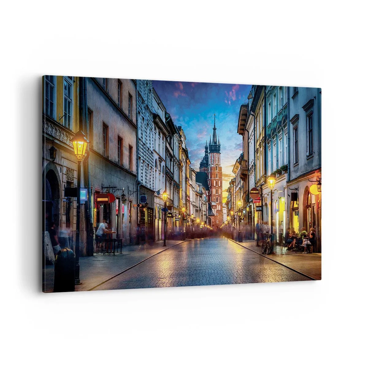 Impression sur toile - Image sur toile - Rue du soir avec vue sur la cathédrale de Cracovie - 120x80cm - La magie de Cracovie - Décoration murale moderne pour le salon et la chambre ARTTOR