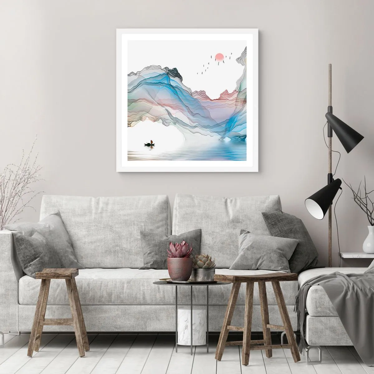 Affiche dans un cadre blanc - Poster - Vers les montagnes de cristal - 60x60 cm