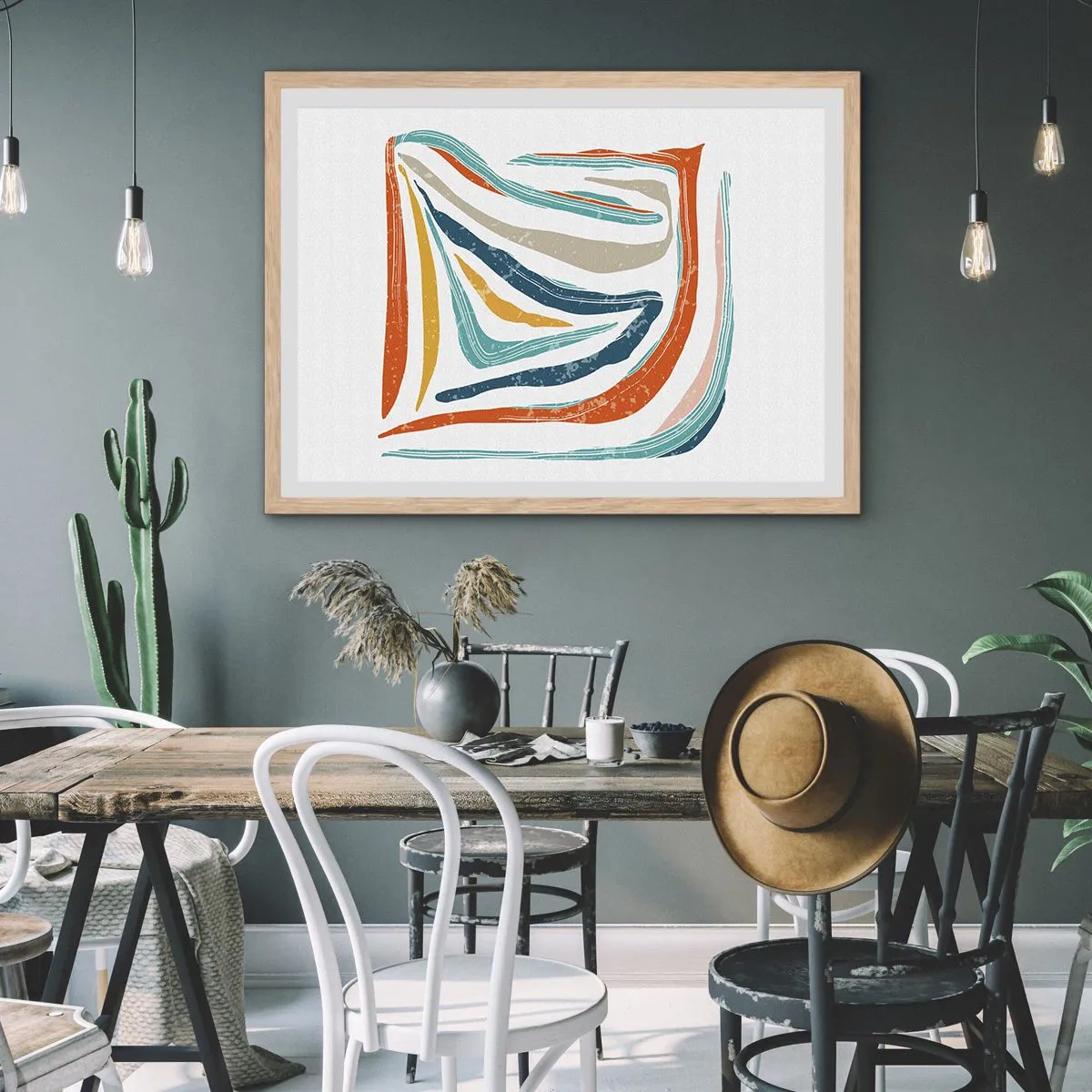 Affiche dans un chêne clair - Poster - Abstraction avec un sourire amical - 50x40 cm