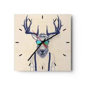 Horloge murale - Pendule murale - Cerf stylisé avec des lunettes de soleil - 30x30cm - A qui vous attendiez-vous ? - Décoration murale moderne pour le salon et la chambre ARTTOR
