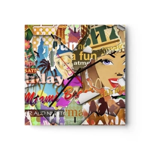 Horloge murale - Pendule murale - Souvenirs de vacances - 40x40 cm