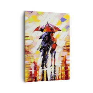 Impression sur toile - Image sur toile - Une scène abstraite d'une promenade sous un parapluie par une nuit pluvieuse. - 50x70cm - Ensemble à travers la nuit et la pluie - Décoration murale moderne pour le salon et la chambre ARTTOR