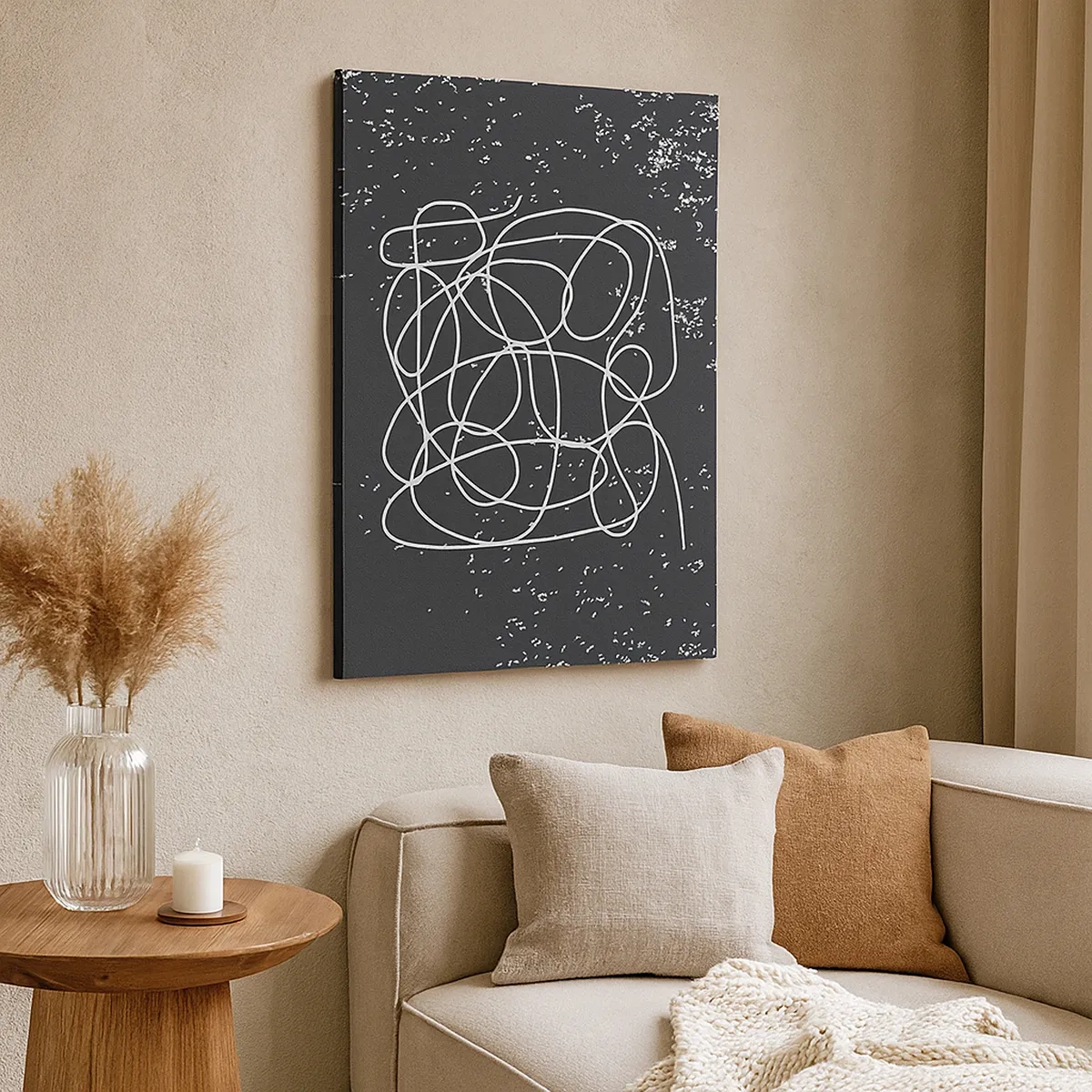 Impression sur toile - Image sur toile - Ligne abstraite sur fond noir avec des détails fins - 50x70cm - Errance des pensées - Décoration murale moderne pour le salon et la chambre ARTTOR