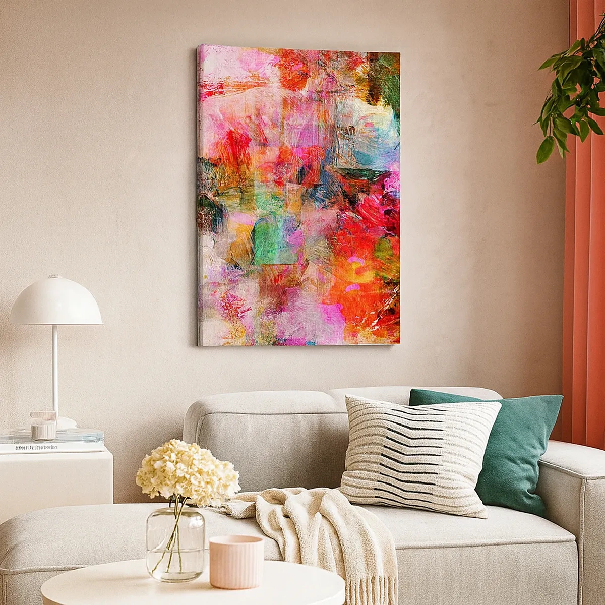 Impression sur toile - Image sur toile - Une composition abstraite aux tons dominants rose et rouge. - 50x70cm - Un voyage à travers les roses - Décoration murale moderne pour le salon et la chambre ARTTOR