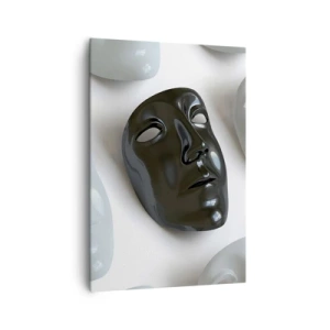 Impression sur toile - Image sur toile - Masques noirs et blancs sur fond clair - 70x100cm - Comment se démarquer ? - Décoration murale moderne pour le salon et la chambre ARTTOR
