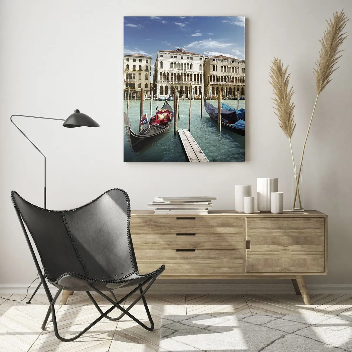 Impression sur verre - Image sur verre - Venise avec des gondoles et des palais contre le ciel - 70x100cm - Palace bleu ciel - Décoration murale moderne pour le salon et la chambre ARTTOR