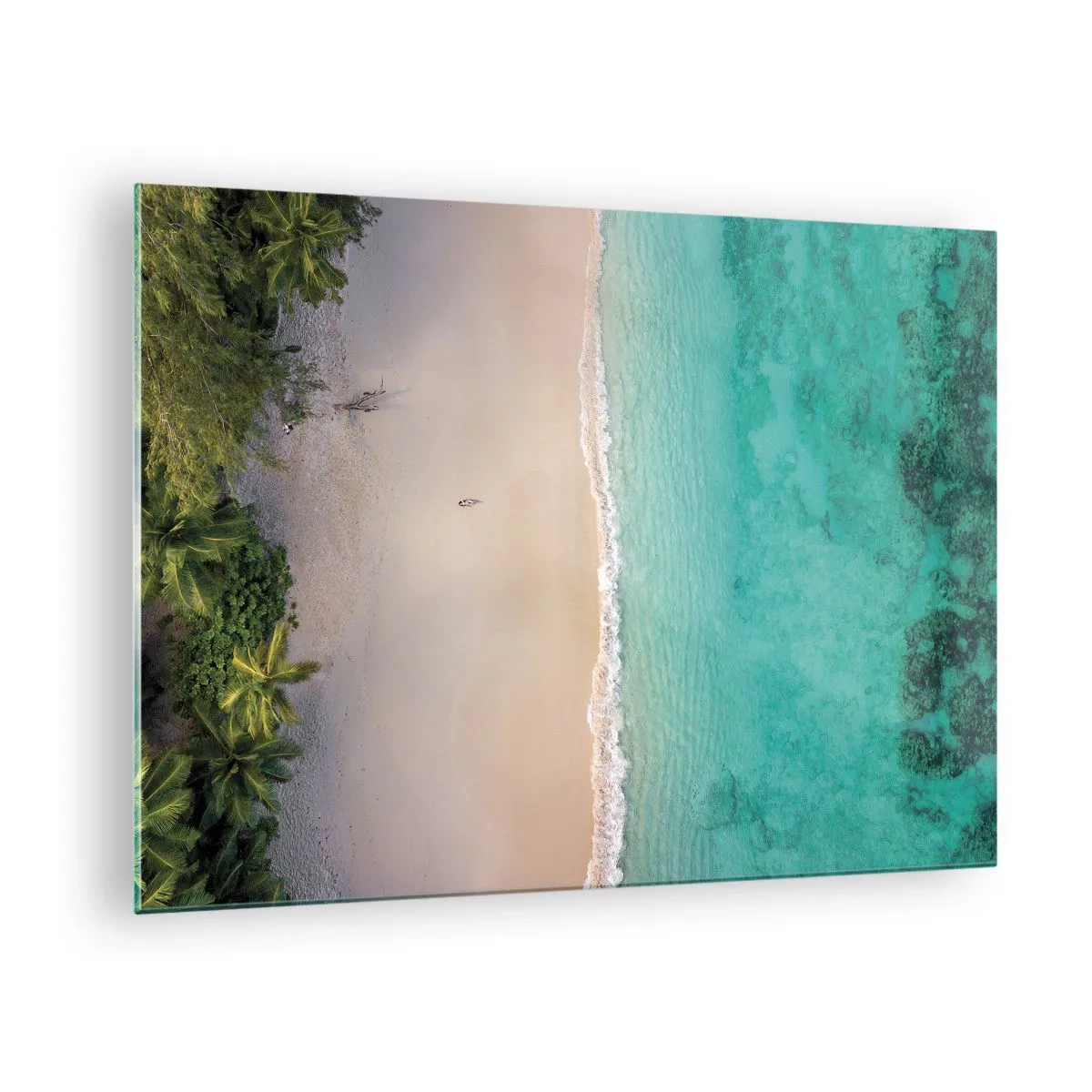 Impression sur verre - Image sur verre - Vue aérienne d'une plage tropicale et d'une mer turquoise - 70x50cm - Plage paradisiaque - Décoration murale moderne pour le salon et la chambre ARTTOR