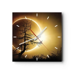Horloge murale - Pendule murale - Éclipse solaire avec une silhouette d'arbre au premier plan - 30x30cm - Éclipse totale - Décoration murale moderne pour le salon et la chambre ARTTOR