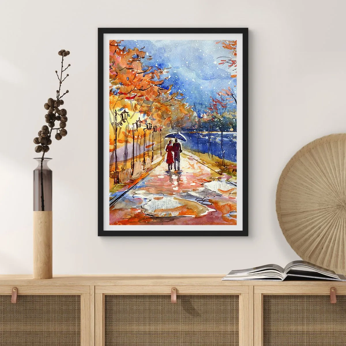 Affiche dans un cadre noir - Poster - Une promenade sous la pluie parmi les couleurs d'automne - 50x70cm - Ensemble jusqu'au bout du temps - Décoration murale moderne pour le salon et la chambre ARTTOR