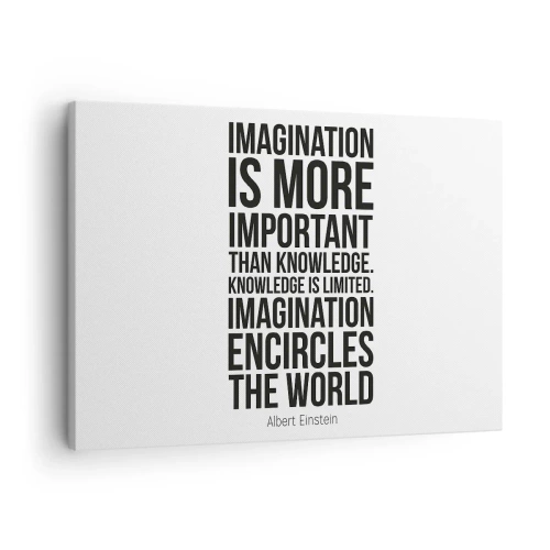 Impression sur toile - Image sur toile - Citation inspirante sur fond blanc en police noire - 70x50cm - Einstein sur le pouvoir de l'imagination - Décoration murale moderne pour le salon et la chambre ARTTOR