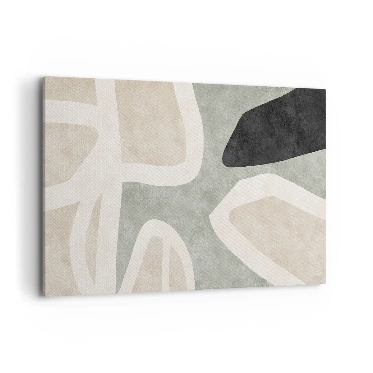 Impression sur toile - Image sur toile - Formes abstraites aux couleurs tamisées - 120x80cm - Composition pour motif noir - Décoration murale moderne pour le salon et la chambre ARTTOR