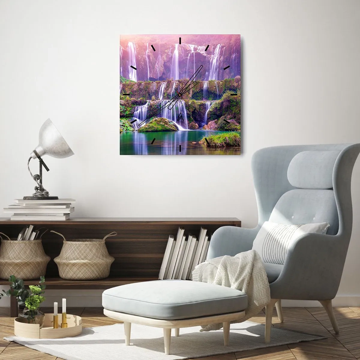 Horloge murale - Pendule murale - Cascades entourées de verdure avec un éclairage pastel - 30x30cm - Escalier vers le ciel - Décoration murale moderne pour le salon et la chambre ARTTOR