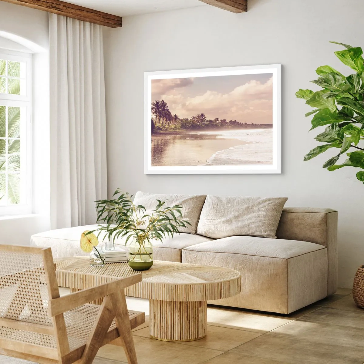 Affiche dans un cadre blanc - Poster - La caresse des vagues - 91x61 cm