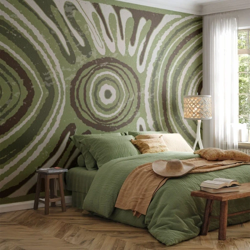 Papier Peint Photo Premium Sand - Abstraction verte avec des motifs concentriques et radiaux - 100x70cm - Une explosion d'émotions - Décoration murale moderne pour le salon et la chambre ARTTOR