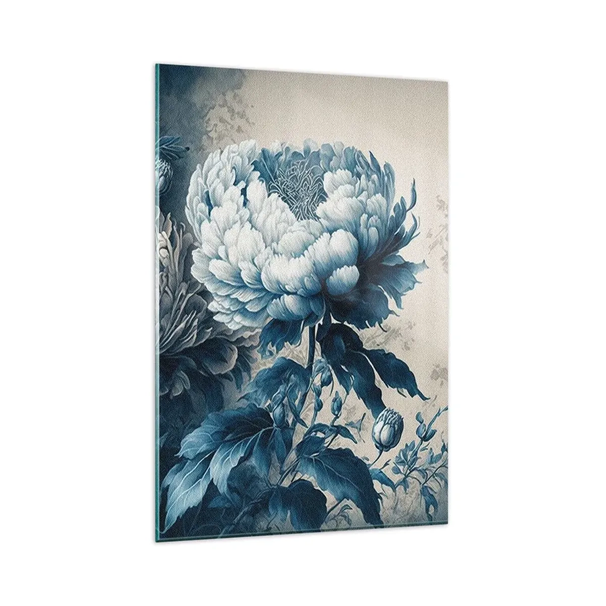Impression sur verre - Image sur verre - Pivoines bleues sur un fond subtil avec un motif délicat - 80x120cm - Paire assortie - Décoration murale moderne pour le salon et la chambre ARTTOR