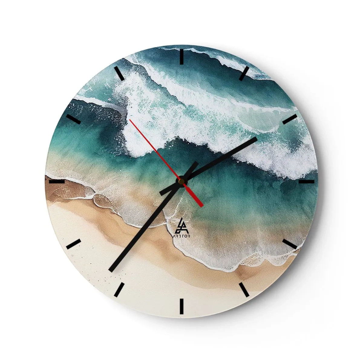 Horloge murale - Pendule murale - Vue plongeante sur les vagues de la mer s'écrasant sur une plage de sable - 30x30cm - La rencontre éternelle - Décoration murale moderne pour le salon, la cuisine et la chambre ARTTOR