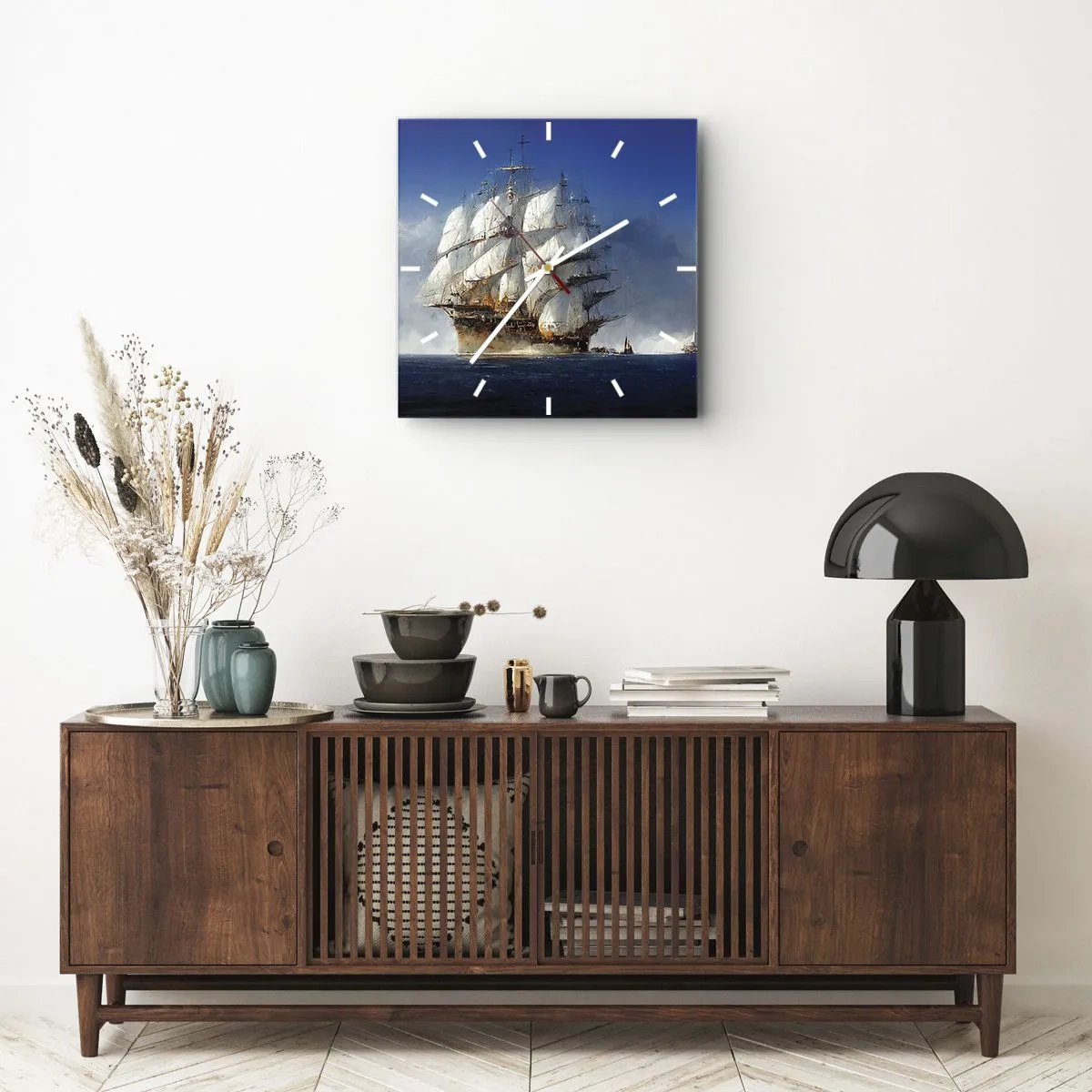 Horloge murale - Pendule murale - Un voilier en pleine mer sous un ciel bleu - 30x30cm - La grande gloire ! - Décoration murale moderne pour le salon et la chambre ARTTOR
