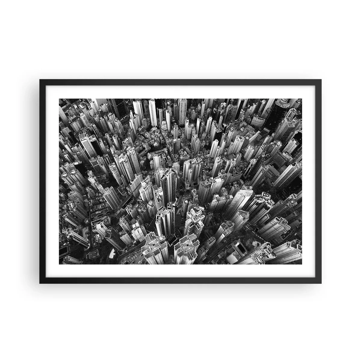 Affiche dans un cadre noir - Poster - Vue aérienne de la ville en noir et blanc - 70x50cm - Toujours de plus en plus haut - Décoration murale moderne pour le salon et la chambre ARTTOR
