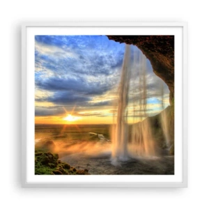 Affiche dans un cadre blanc - Poster - Le monde derrière un voile de gouttes - 60x60 cm