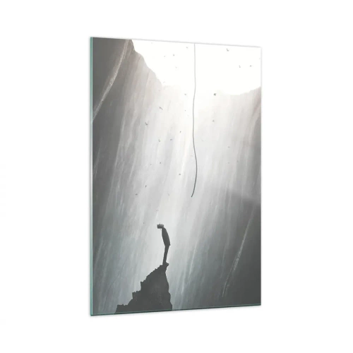 Impression sur verre - Image sur verre - Silhouette d'un homme sur le sol d'une grotte avec vue sur la lumière - 70x100cm - Il y a toujours une issue - Décoration murale moderne pour le salon et la chambre ARTTOR
