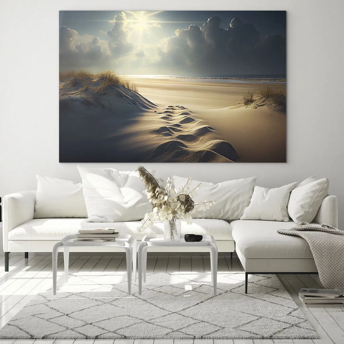 Impression sur verre - Image sur verre - Dunes dorées illuminées par les rayons du soleil - 120x80cm - Un paysage apaisant - Décoration murale moderne pour le salon et la chambre ARTTOR
