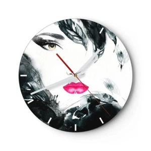 Horloge murale - Pendule murale - Portrait artistique d'une femme aux lèvres et aux yeux expressifs - 30x30cm - Attention! Femme fatale - Décoration murale moderne pour le salon, la cuisine et la chambre ARTTOR
